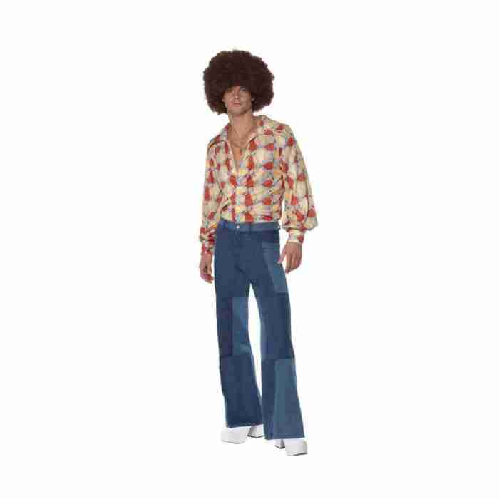 Herren 70er Schlaghose Patchwork Denim Look - carnivalstore.de
