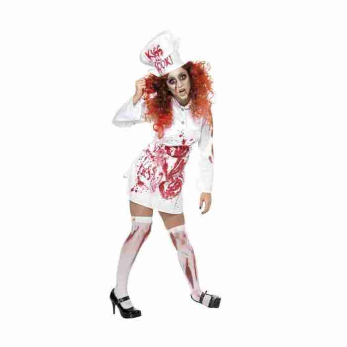 Halloween Kostüm Damen Hell's Kitchen blutige Köchin weiß