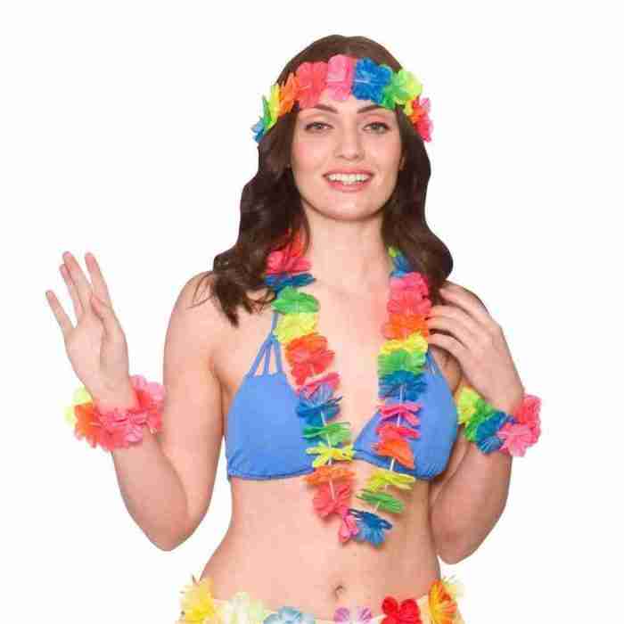 Hawaii Set Neon 4-teilig mehrfarbig Damen Accessoires Mottoparty