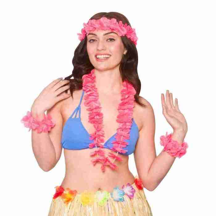 Hawaii Accessoires Set Pink 4-teilig Karneval Zubehör Damen