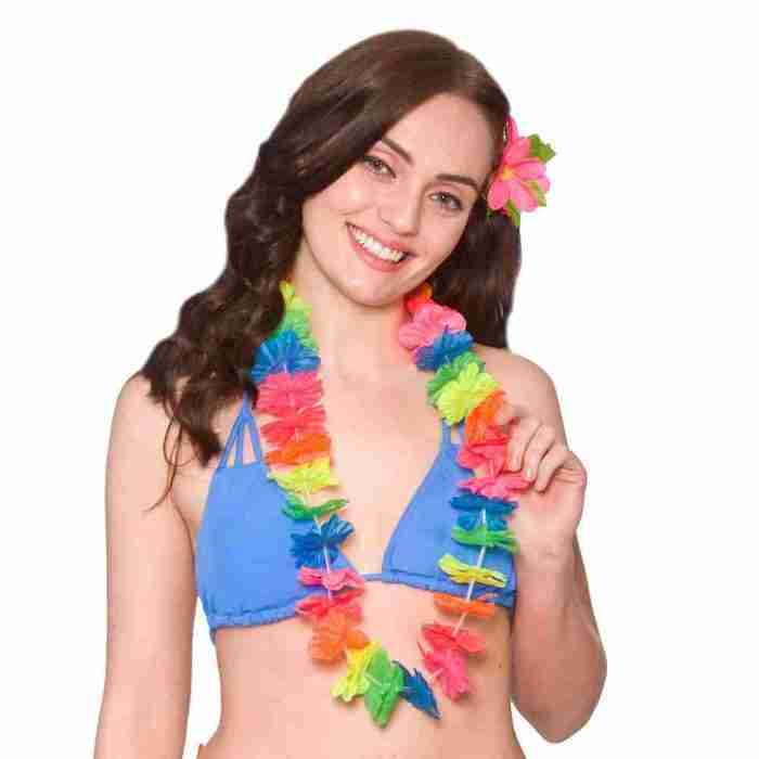Neon Lei Set 2-teilig mehrfarbig Hawaii Blumenketten Karneval Party