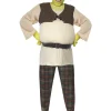 Karnevalskostüm Shrek Erwachsene mit Maske, brauner Weste und karierten Hosen für Halloween oder Party