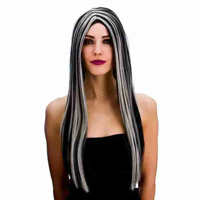 Hexen Perücke Schwarz Silber Halloween Kostüm Damen