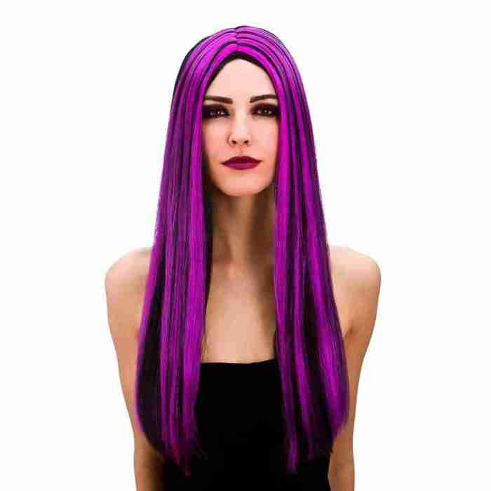 Hexen Perücke Schwarz Lila Damen Halloween Kostüm Zubehör