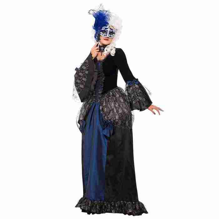 Damen Barock Kostüm Maskerade schwarz blau Karneval Verkleidung