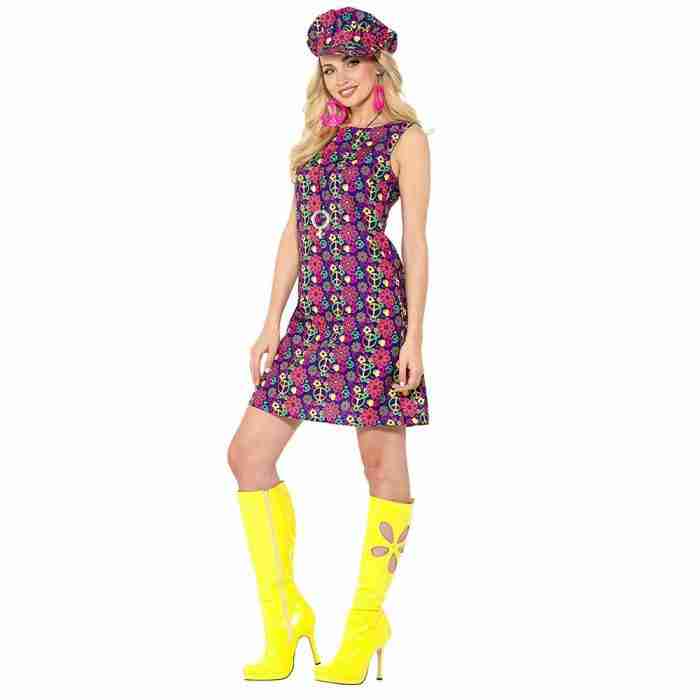 60er Jahre Psychedelic Kostüm Details mehrfarbiges Muster Hippie Style - carnivalstore.de