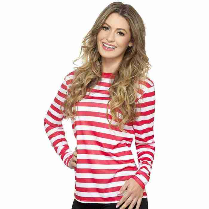 Gestreiftes T-Shirt Rot-Weiß Langarm für Karneval und Fasching