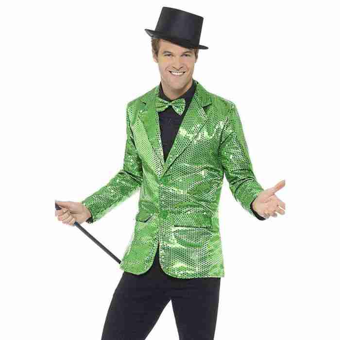 Herren Pailletten Jacke Grün - Glitzer Kostüm für Karneval und Partys