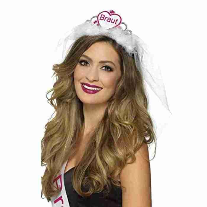 Braut Tiara Weiß Rosa mit Schleier Hochzeit Kopfschmuck