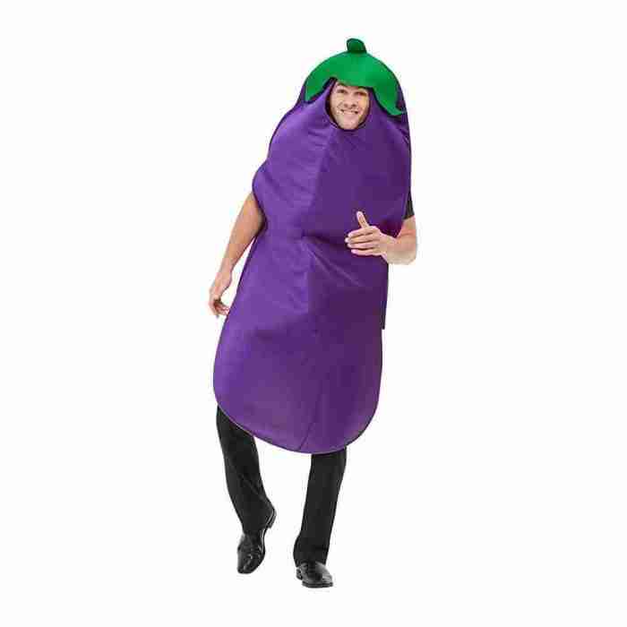 Auberginen Kostüm Lila Tabard mit Kapuze Seitenansicht
