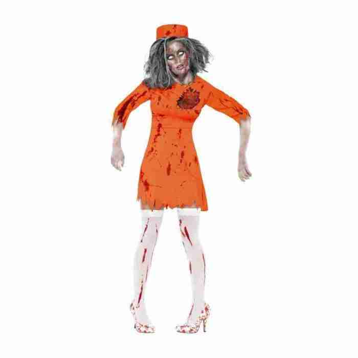 Halloween Kostüm Zombie Diva Orange mit Kleid und Hut carnivalstore.de