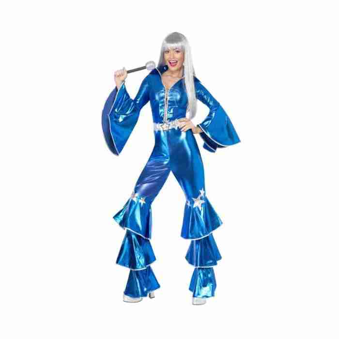 70er Jahre Kostüm Damen Blauer Jumpsuit mit Schnürung - carnivalstore.de