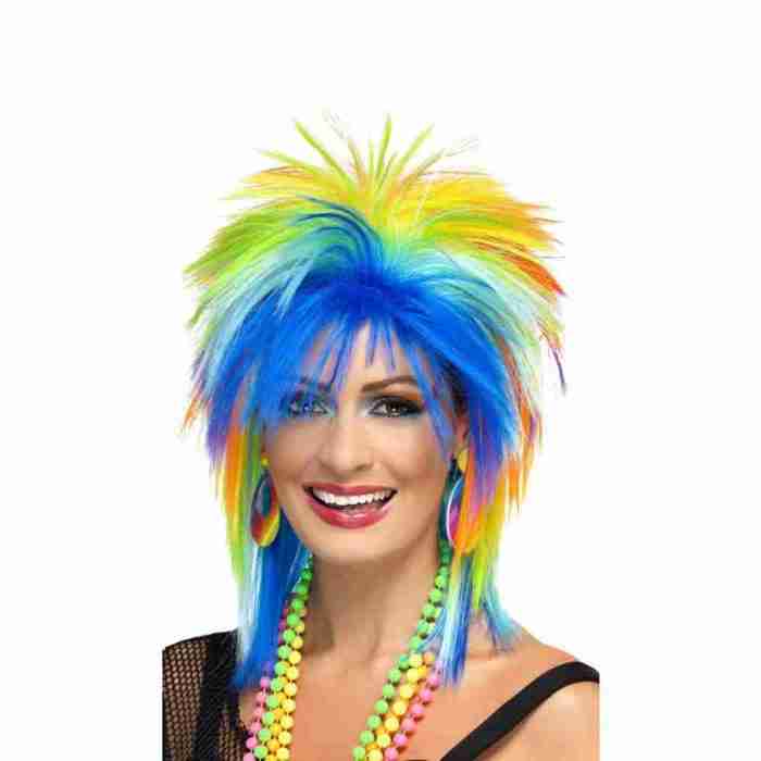 80er Punk Perücke Regenbogen mehrfarbig Neon Karneval