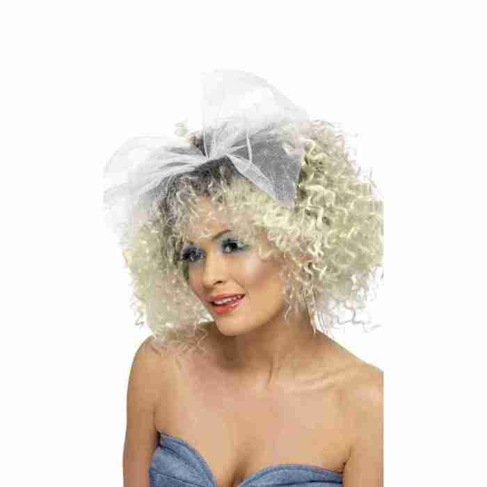 80er Perücke Damen blond mit Locken und Schleife