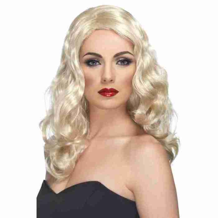 Blonde Perücke glamourös lange wellige Haare Karneval Damen