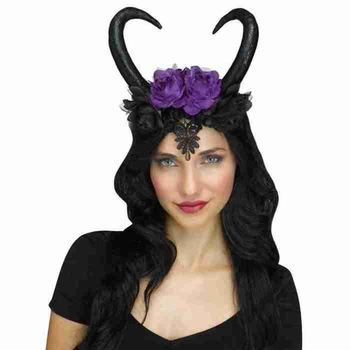 Waldfee Kopfschmuck schwarz violett mystisches Haarband mit Hörnern
