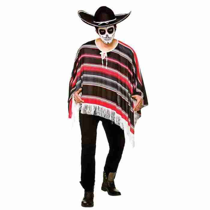 Halloween Kostüm Day of the Dead Bandit Poncho schwarz rot Herren