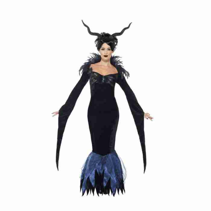 Raben Kostüm Damen Deluxe mit schwarzem Kleid und befestigten Federn - carnivalstore.de