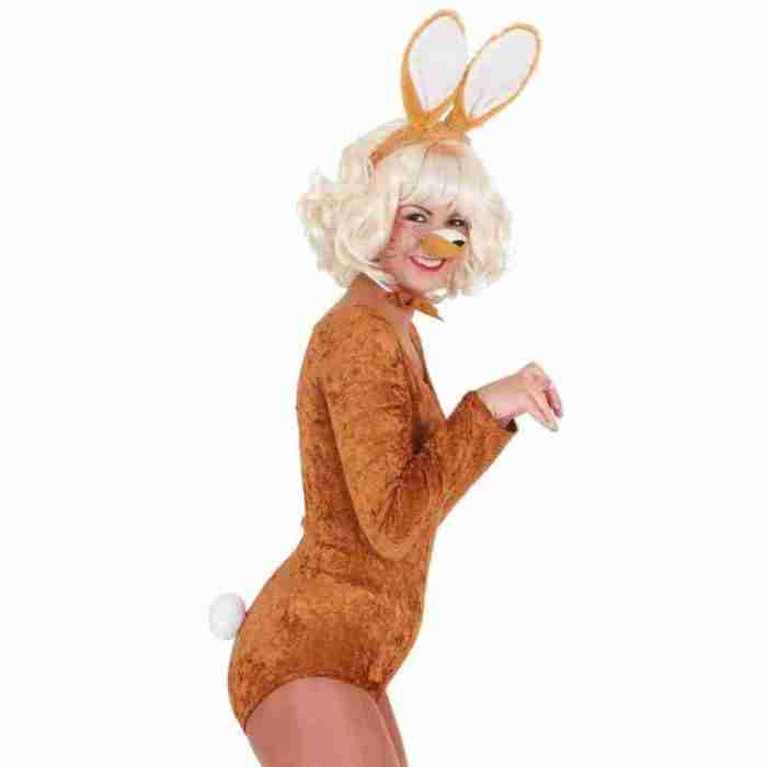 Hasen Kostüm Set braun mit Ohren Nase Schleife Schwanz Karneval