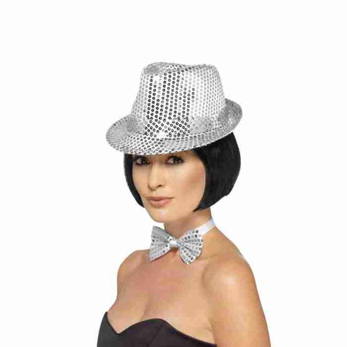 Pailletten Trilby Hut Rosa Detail - carnivalstore.de