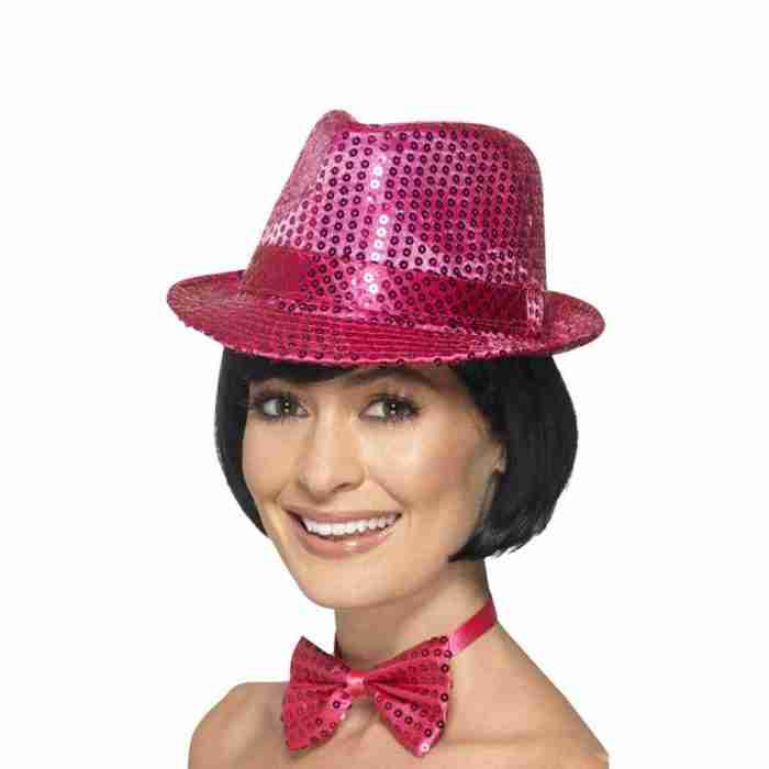 Pailletten Trilby Hut Grün Detail - carnivalstore.de
