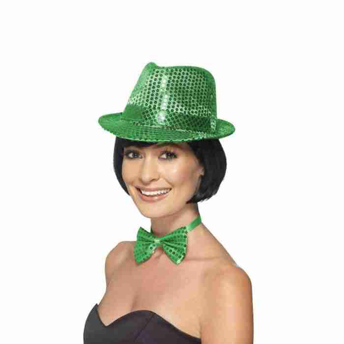 Pailletten Trilby Hut Silber Detail - carnivalstore.de