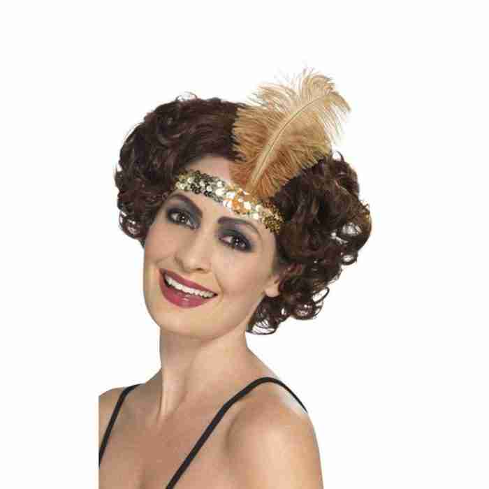 Flapper Stirnband gelb mit Feder - carnivalstore.de