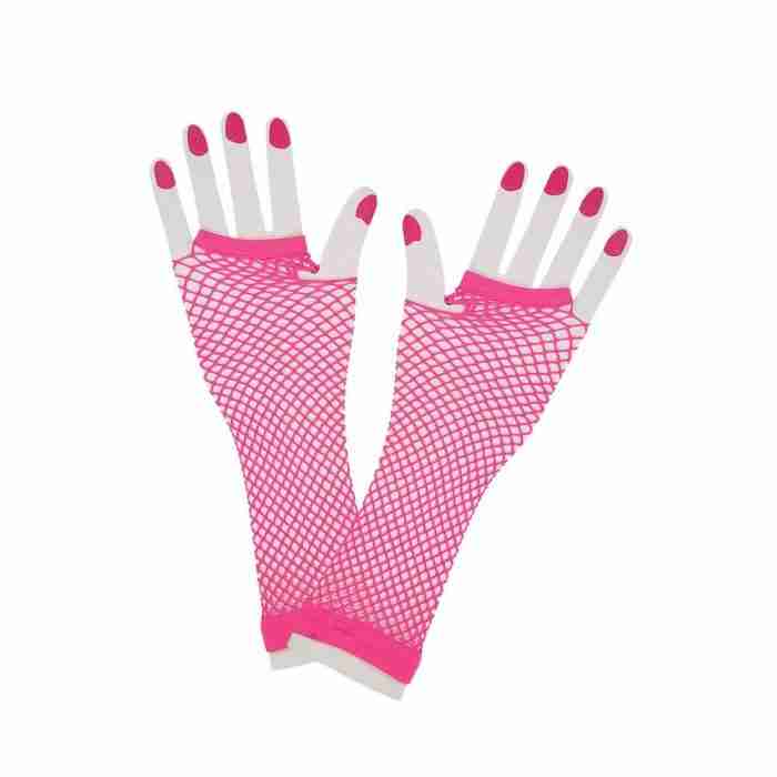 80er Netzhandschuhe Lang in Neon Pink - Carnival Store GmbH