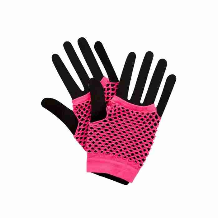 80er Jahre Netzhandschuhe Neon Pink Punk Mesh Fingerlos - Carnival Store GmbH