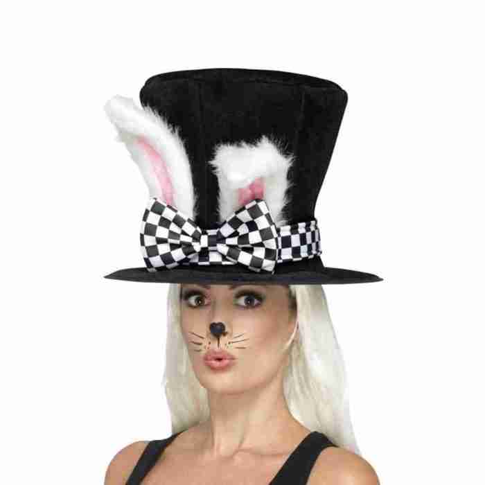 Alice im Wunderland Zylinder schwarz-weiß mit Hasenohren Märchen Kostüm Hut