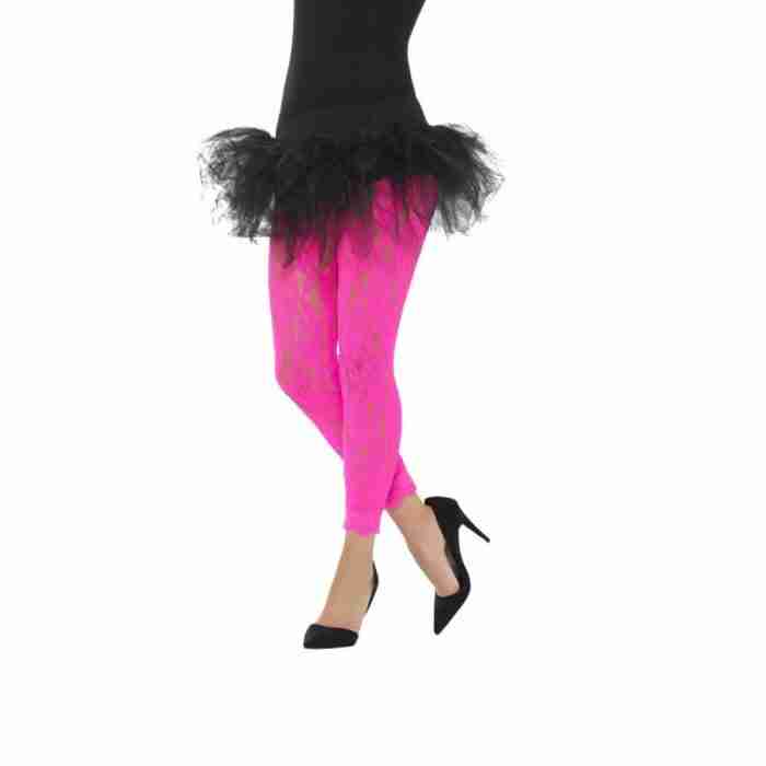 80er Jahre Spitzen Leggings in Pink - Retro Damen Strumpfhose für Karneval