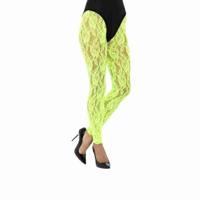 80er Jahre Spitzen Leggings in Grün - Vintage Strumpfhose mit Spitzenmuster