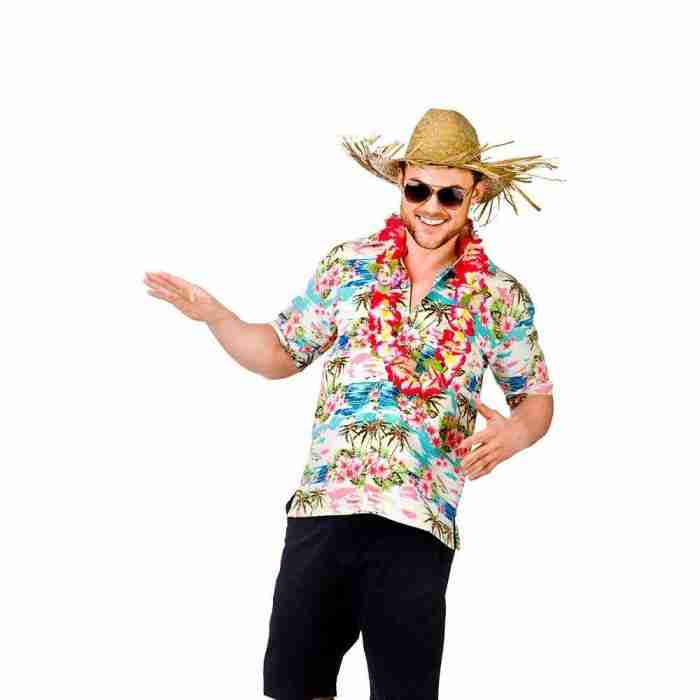 Herren Kostüm Hawaii Hemd Rosa Blumen mit Palmen - Carnival Store