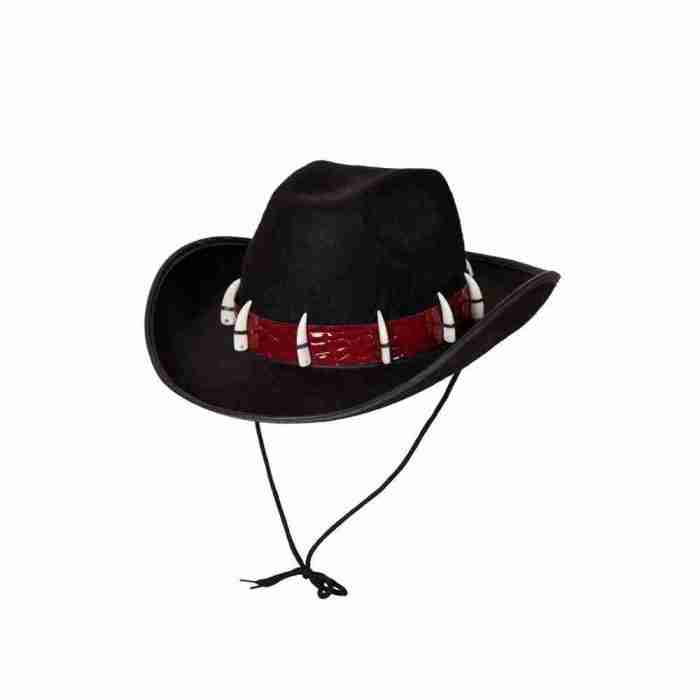 Abenteurer Hut mit Zähnen schwarz Cowboy Hut Karneval Halloween