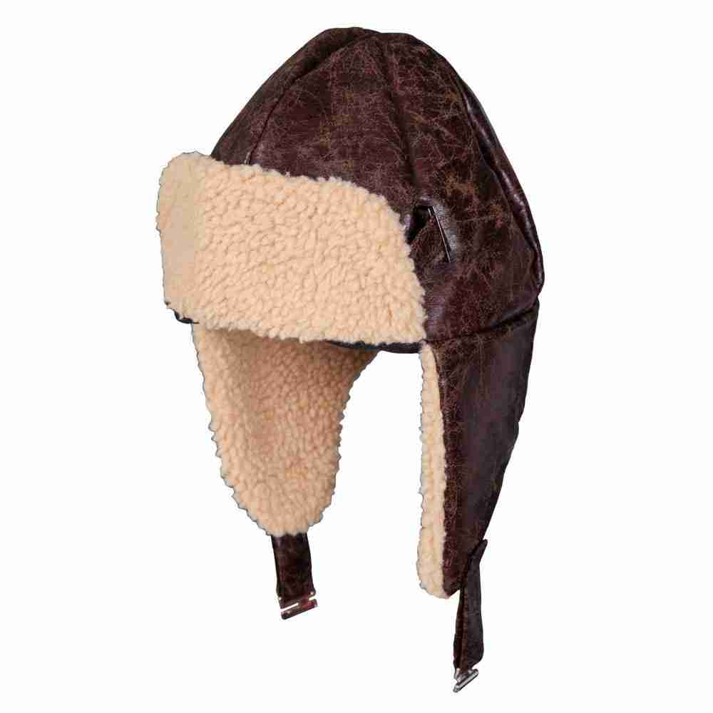 Pilotenmütze mit Kunstfell braun Aviator Hut Kostüm Accessoire