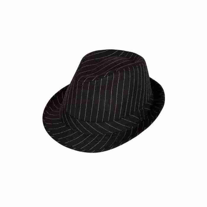Fedora Hut schwarz mit Nadelstreifen Gangster Hut Karneval