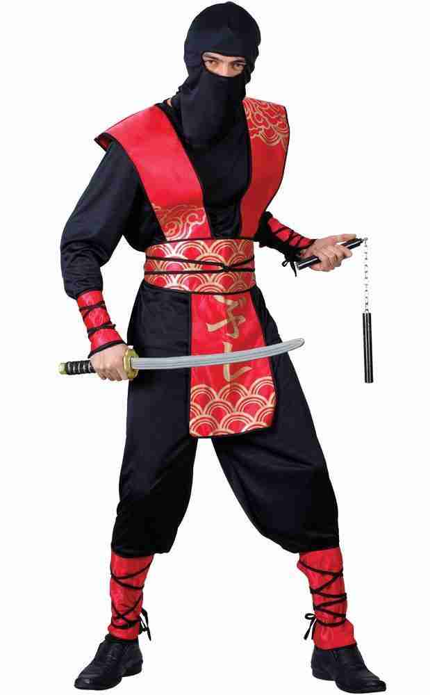 Ninja Kostüm Herren Schwarz Rot - Komplettes Krieger Outfit