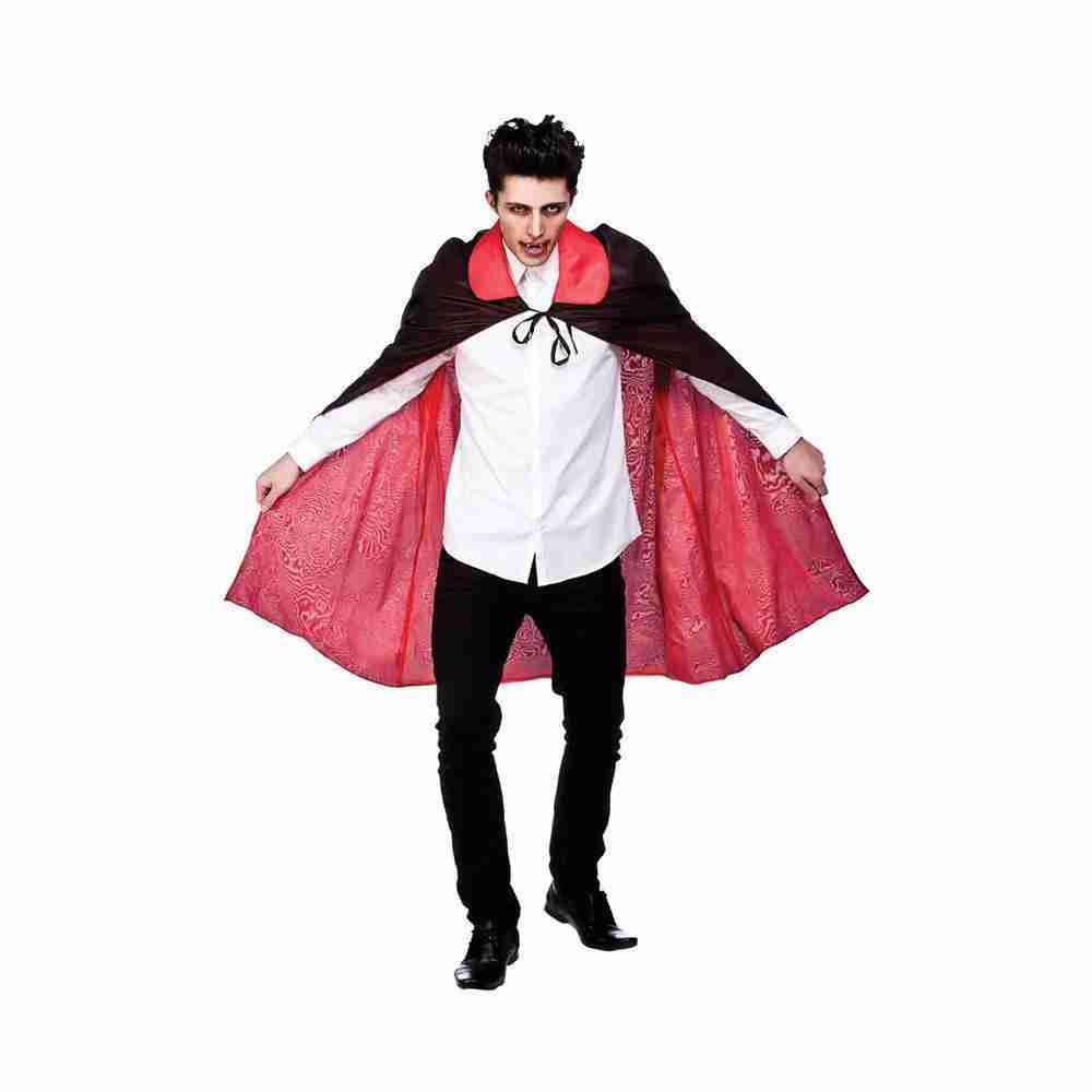 Kostüm Cape schwarz wendbar Satin mit Kragen 115cm Vampir Umhang