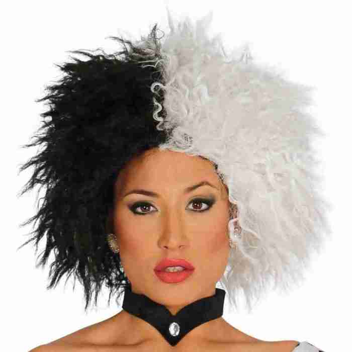 Cruella Perücke Schwarz Weiß Disney Kostüm Dalmatiner Verkleidung