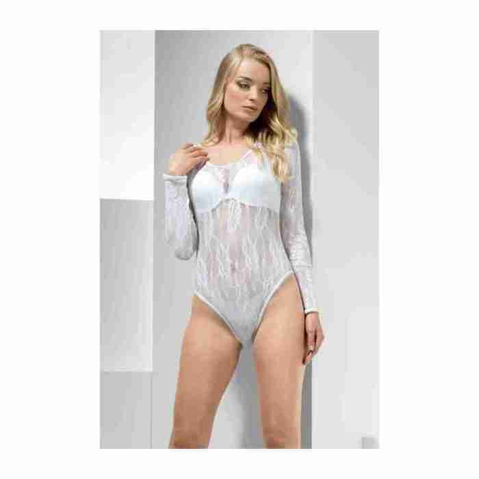 Spitzen Body Weiß Damen eleganter Bodysuit Karneval