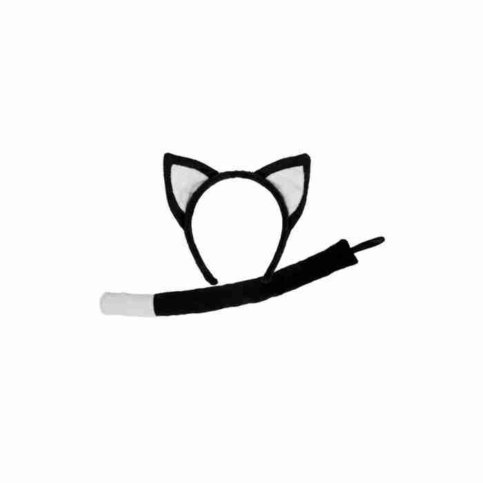 Tierohren Set für Kinder mit Schwanz - Schwarze Katze Design