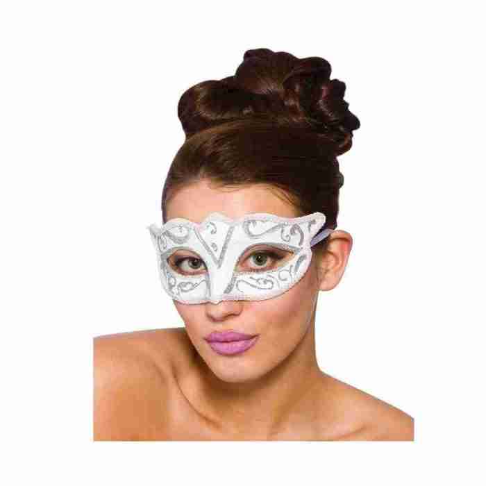 Venezianische Augenmaske Verona Weiß Silber Glitzer Karneval Maske