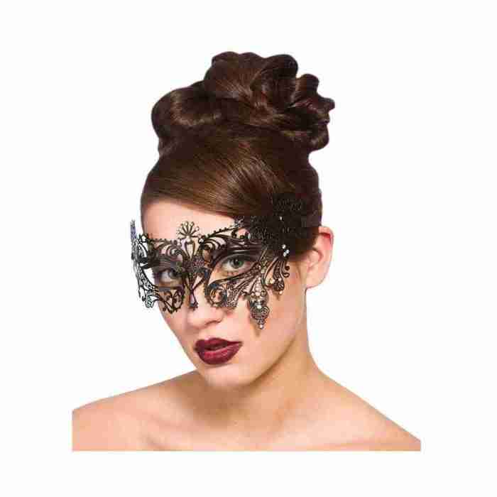 Augenmaske Schwarz mit Diamanten filigrane Metallmaske Karneval