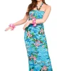 Hawaii Kostüm Damen Maxi Kleid Orchid Ocean mit tropischem Blumenmuster