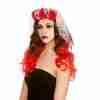 Zombie Braut Schleier Halloween Accessoire mit roten Blumen