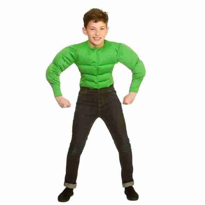 Kinder Muskel Shirt Grün Superhelden Kostüm 8-10 Jahre