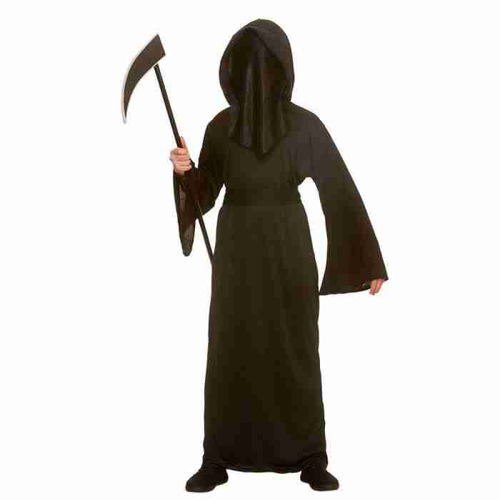 Kinder Halloween Kostüm Gesichtsloser Sensenmann schwarz mit Kapuze
