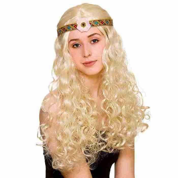 Hippie Perücke Blond Flower Power 60er Jahre Kostüm Damen
