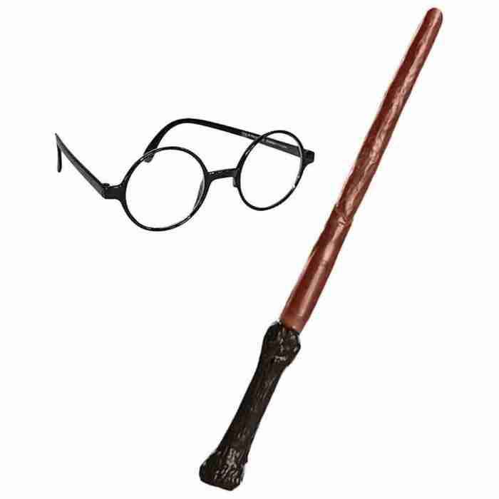 Harry Potter Kostüm Set mit Brille und Zauberstab Karneval Accessoire