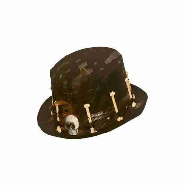 Voodoo Hut schwarz mit Knochen und Totenkopf Details Halloween